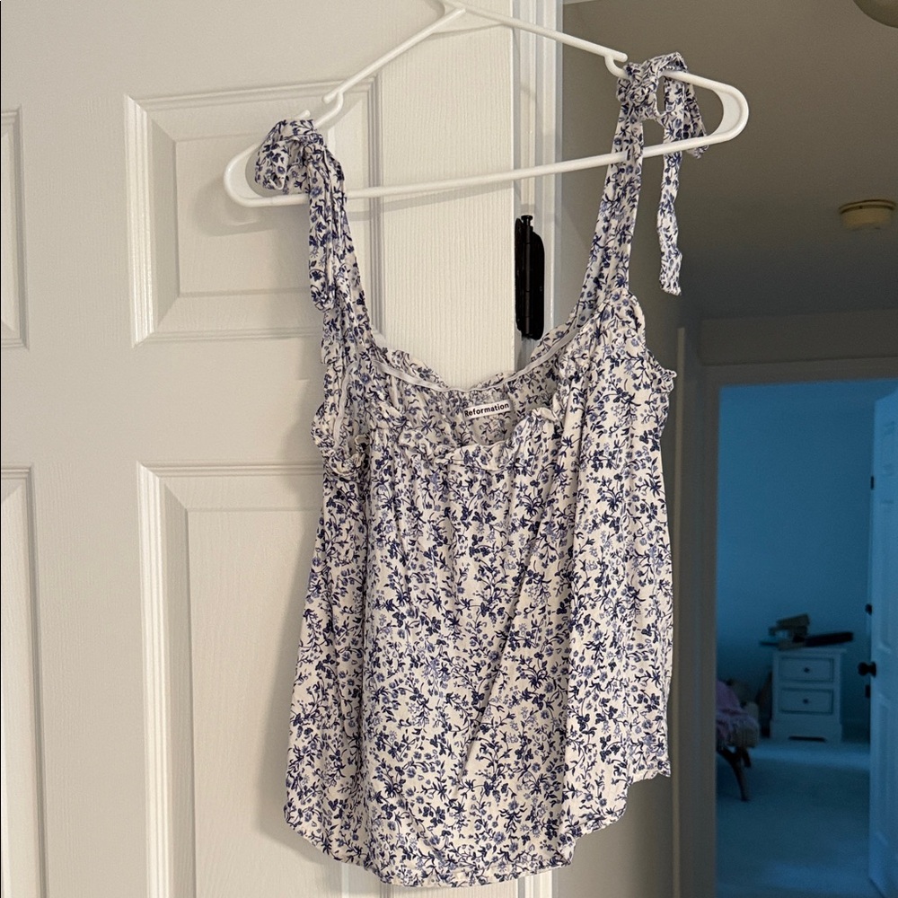 Reformation Blue and White Floral Camisole